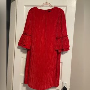 Badgley Mischka Red Pleated Shift Dress